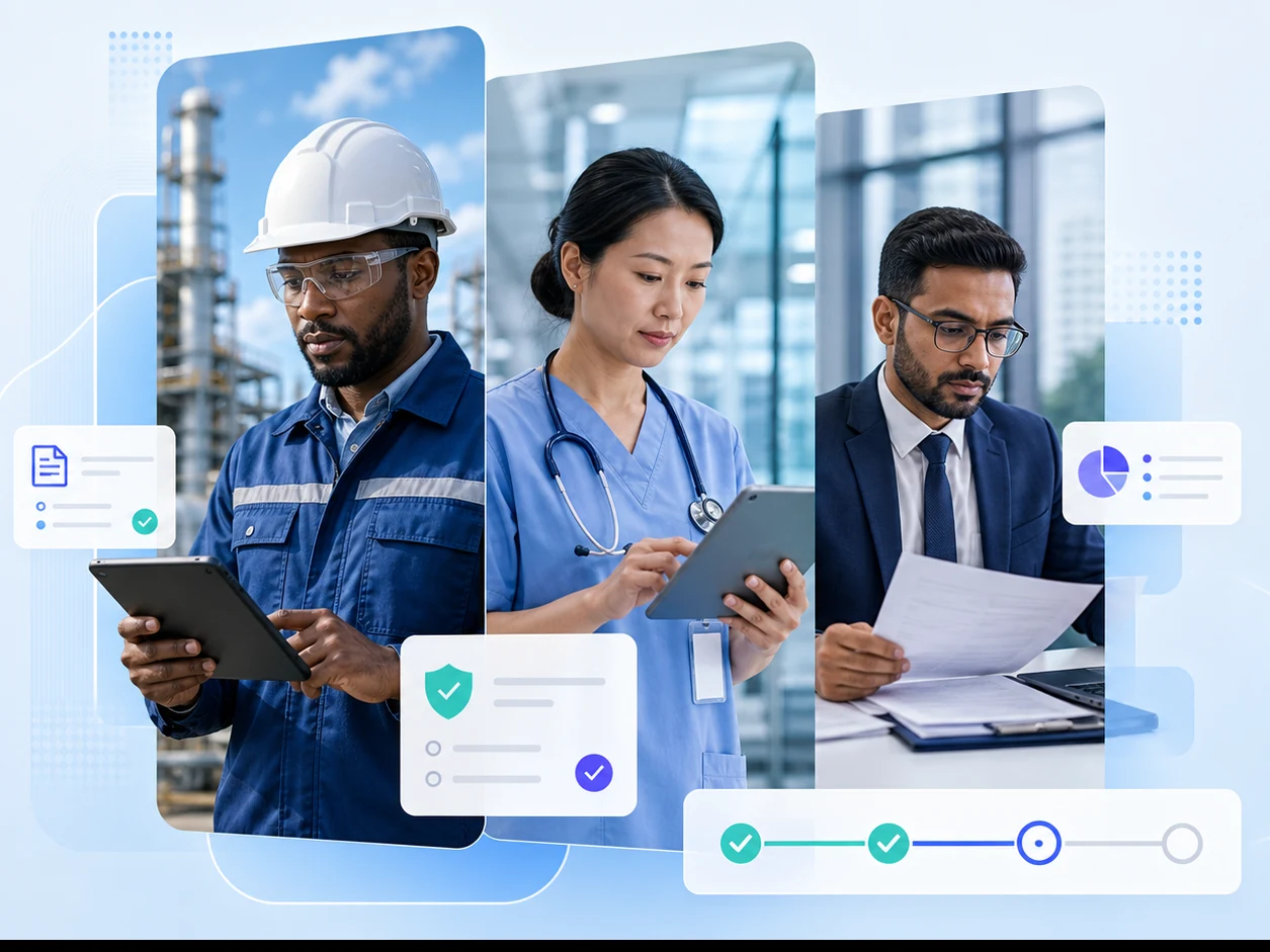 Energy, healthcare, and financial services professionals using governed digital content workflows