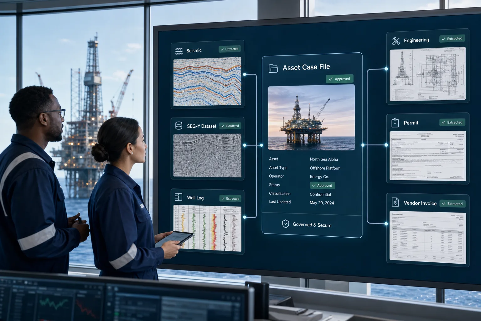 Energy document intelligence connects seismic data, well logs, engineering drawings, permits, vendor invoices, and governed asset records