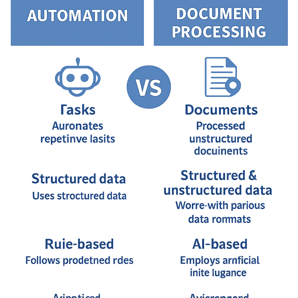 Infographic comparing Robotic Process Automation and Intelligent Document Processing